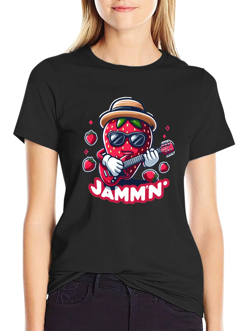 Jammin Strawberry Guitar Player Graphic Tee