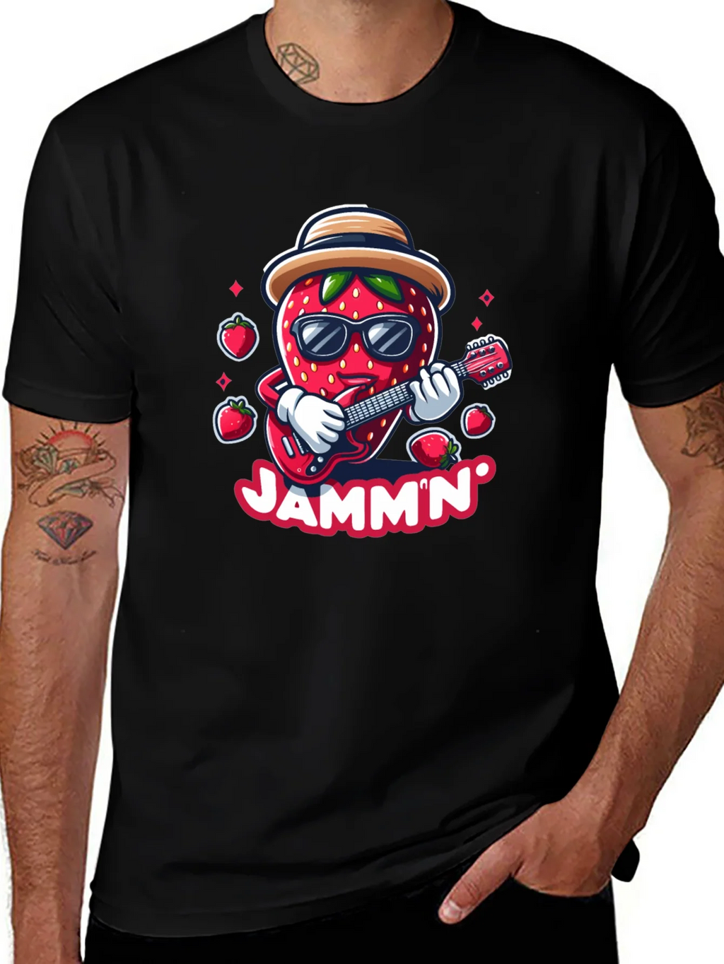 Jammin Strawberry Guitar Player Graphic Tee