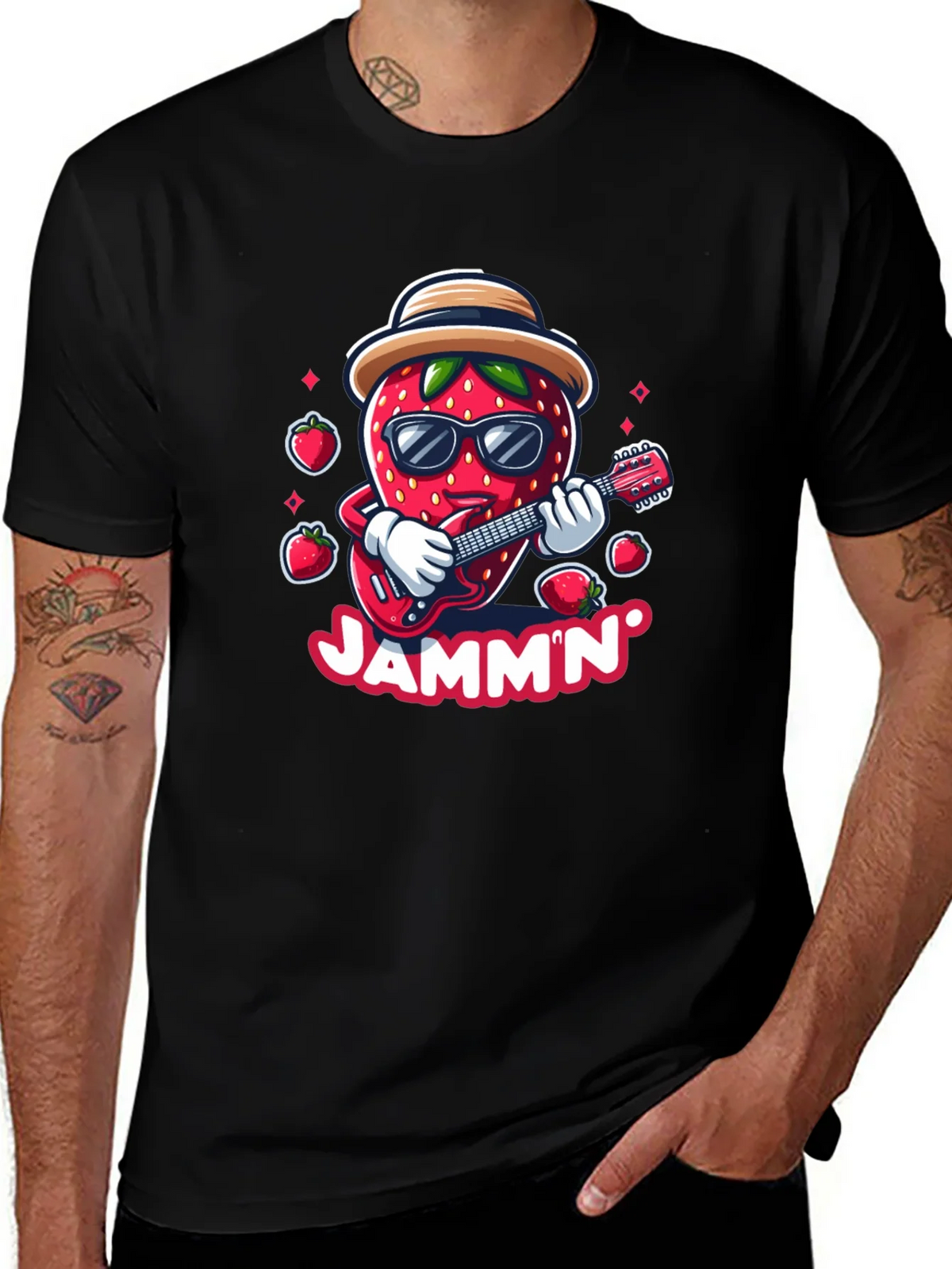 Jammin Strawberry Guitar Player Graphic Tee