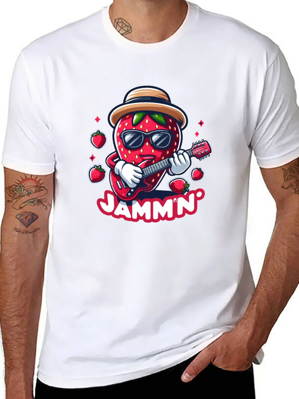 Jammin Strawberry Guitar Player Graphic Tee