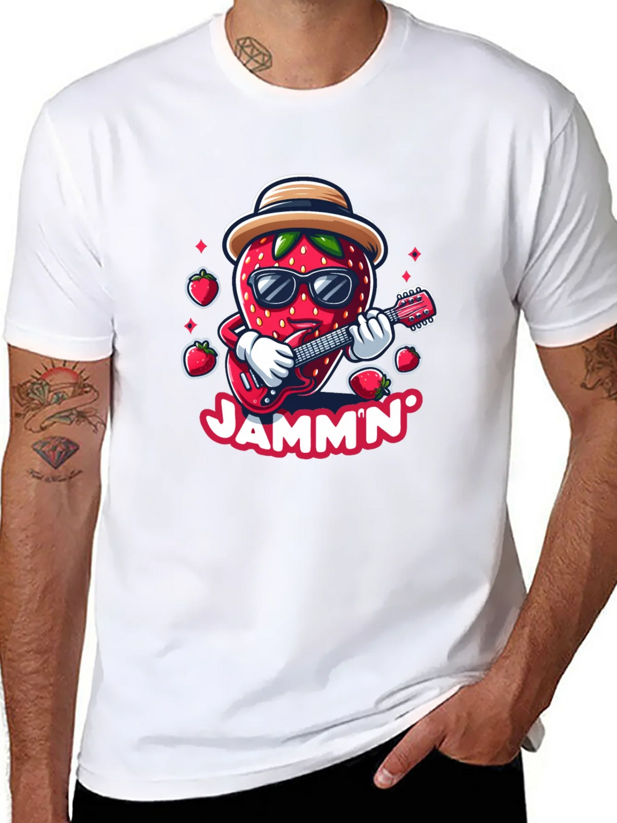 Jammin Strawberry Guitar Player Graphic Tee