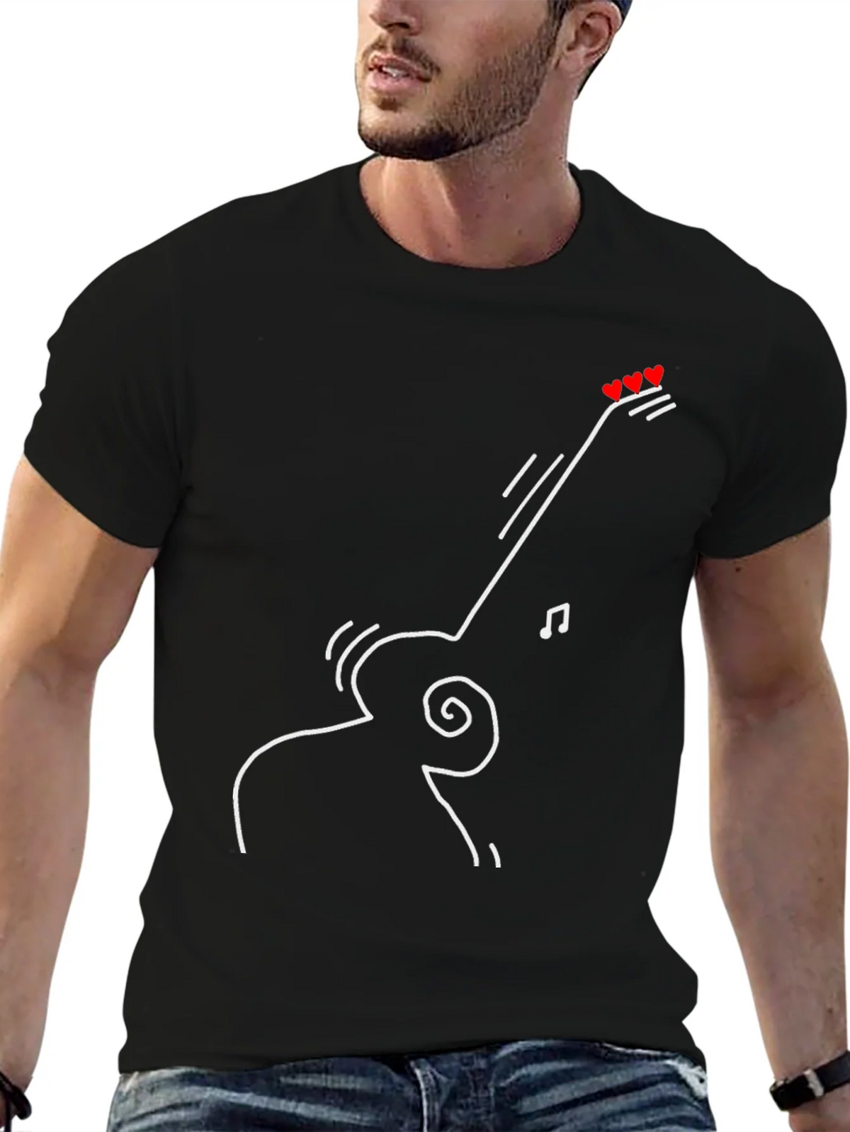 Guitar Heart Tee - Black Graphic T-Shirt product image 6
