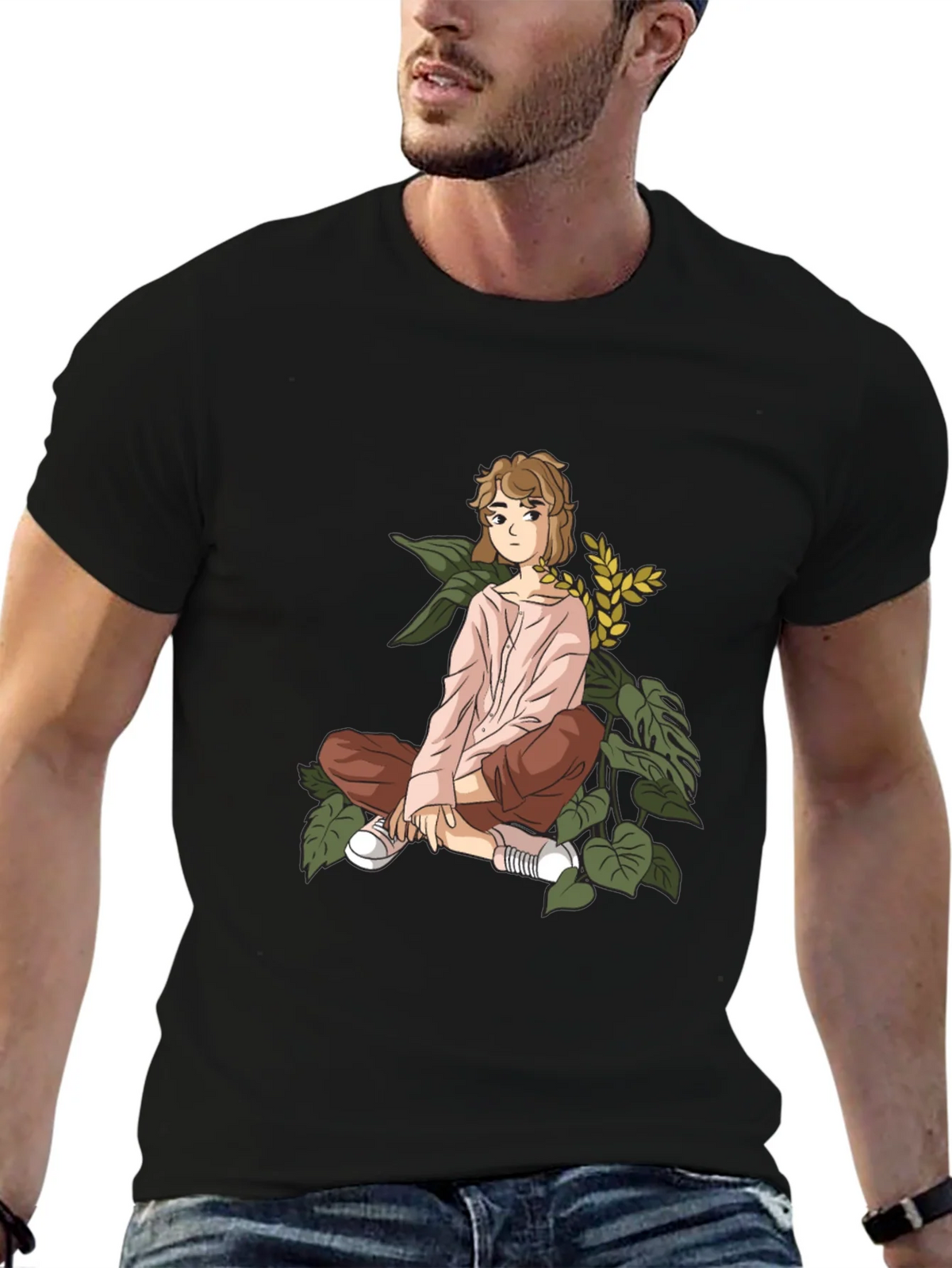 Anime Girl Print Black Cotton Tee product image 3