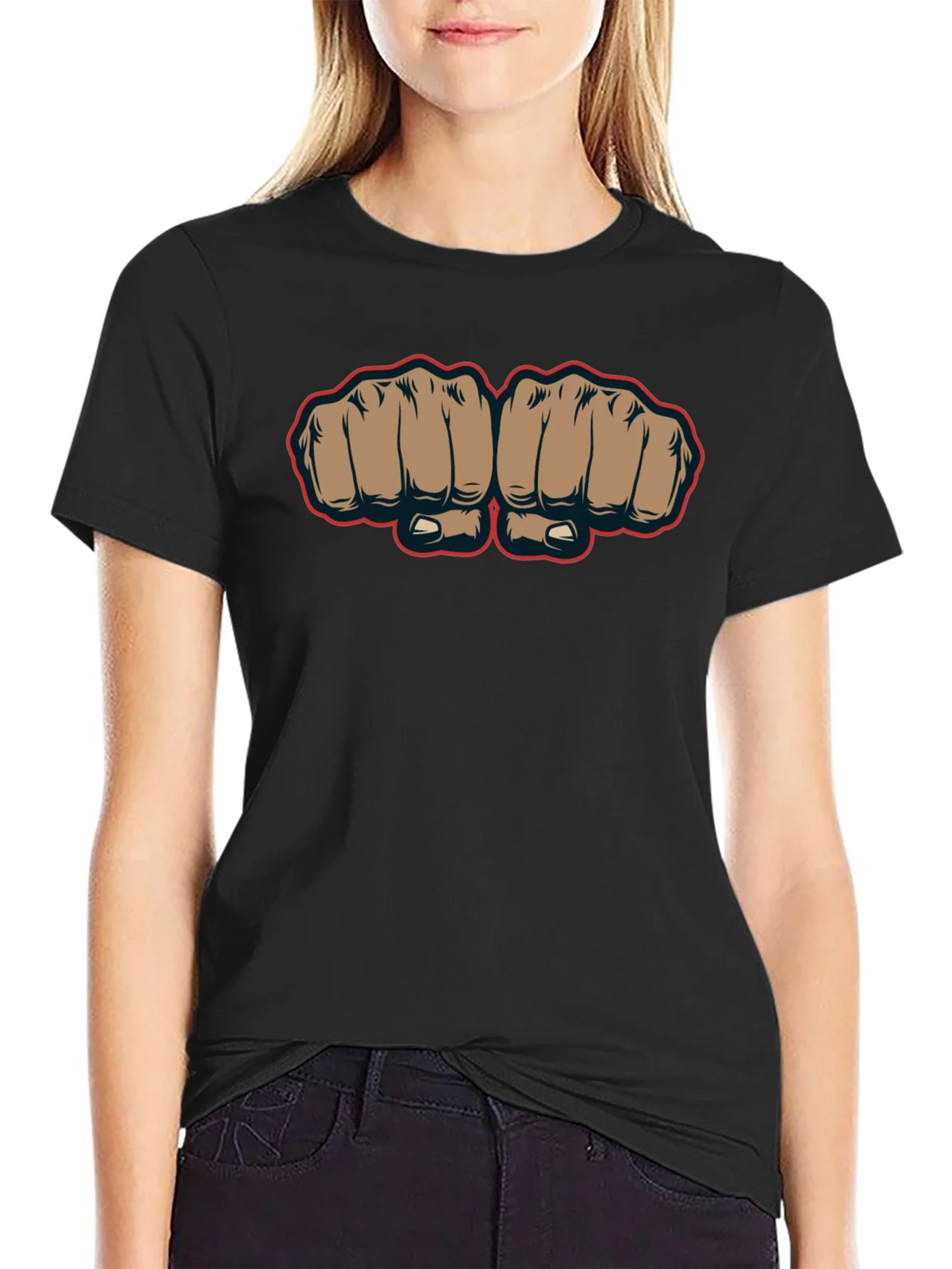 Fist Bump Graphic Tee - Black Crew Neck T-Shirt product image 1
