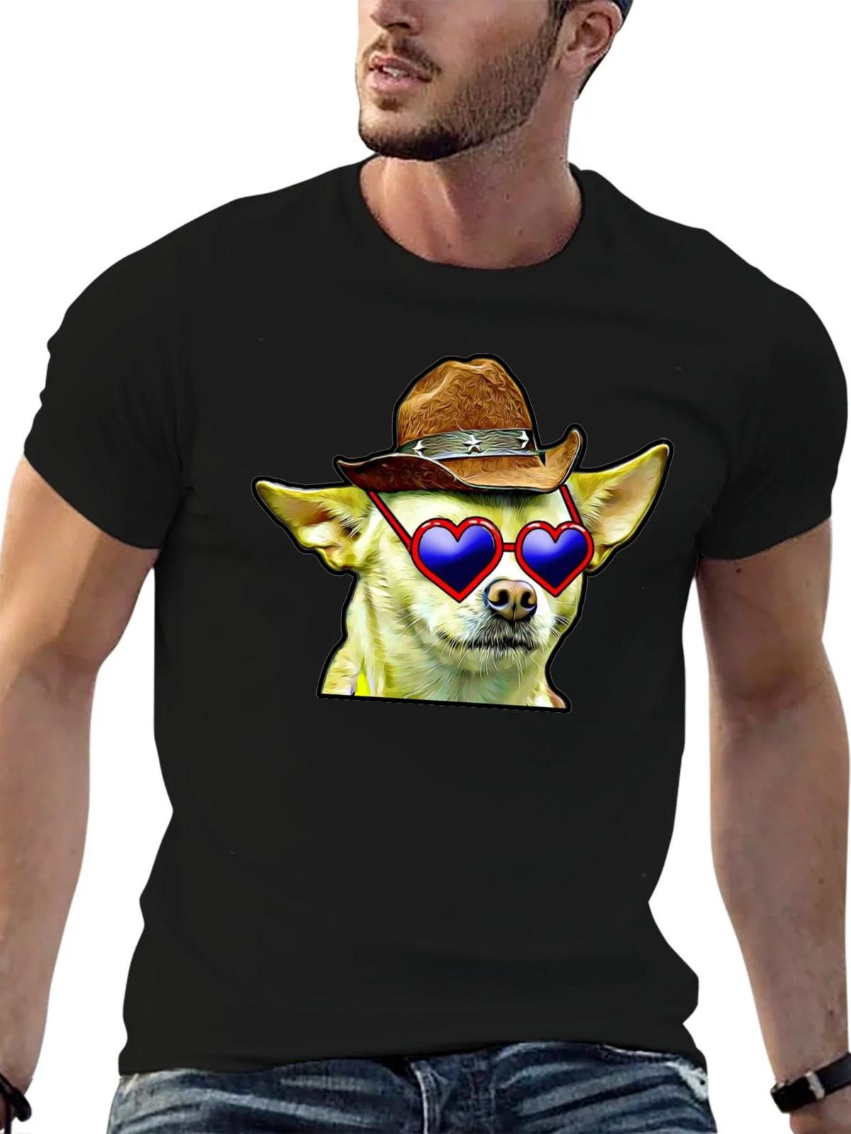 Cowboy Chihuahua T-Shirt - Heart Sunglasses Funny Tee