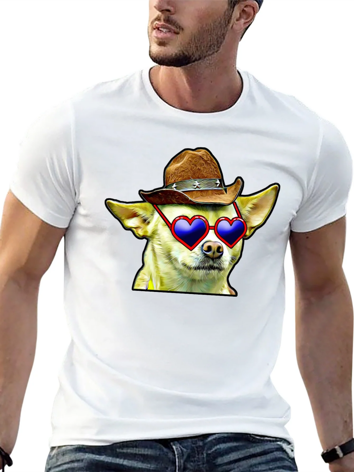 Cowboy Chihuahua T-Shirt - Heart Sunglasses Funny Tee