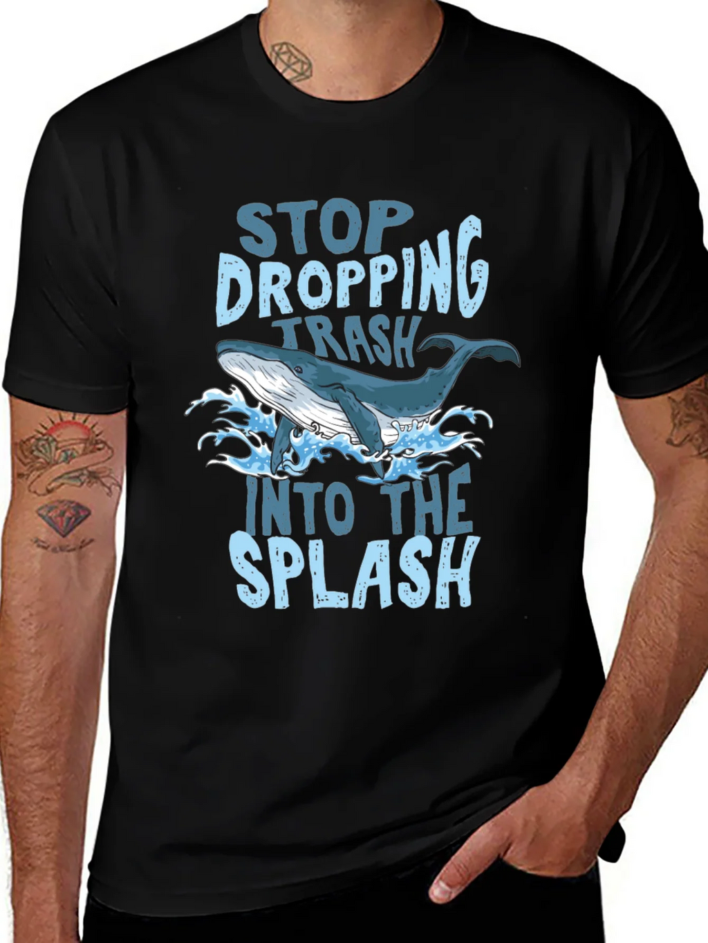 Stop Dropping Trash Whale Graphic T-Shirt product image 1