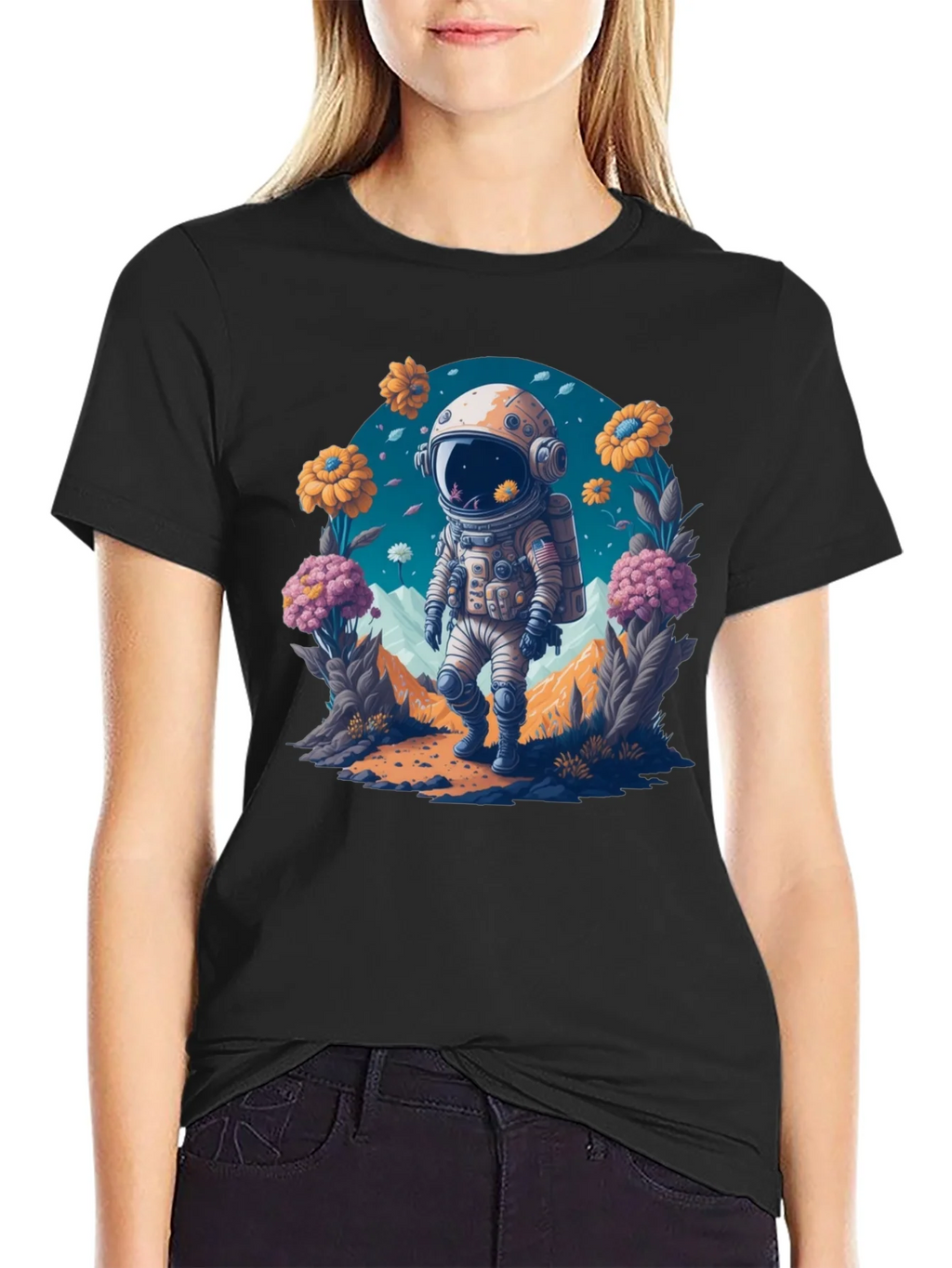 Astronaut in Bloom T-Shirt - Space Adventure Apparel product image 2