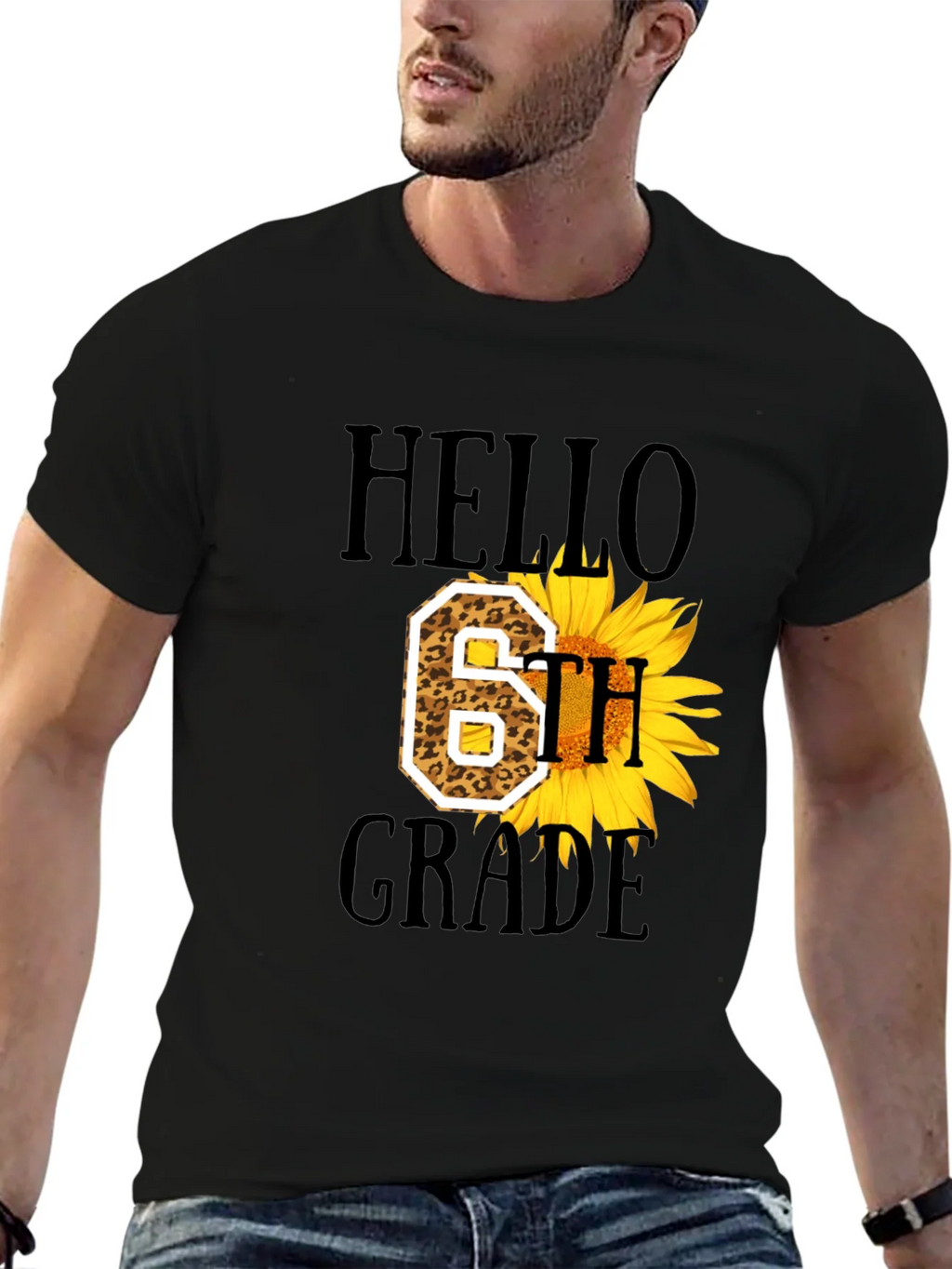 Hello 6th Grade Leopard Sunflower T-Shirt product image 3