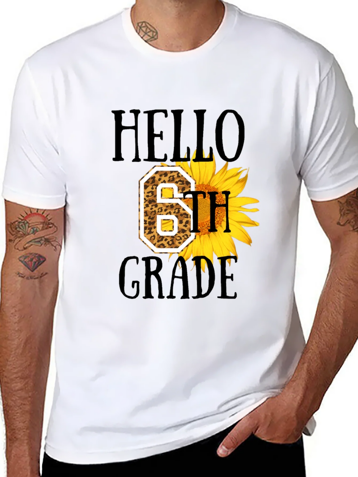 Hello 6th Grade Leopard Sunflower T-Shirt product image 4