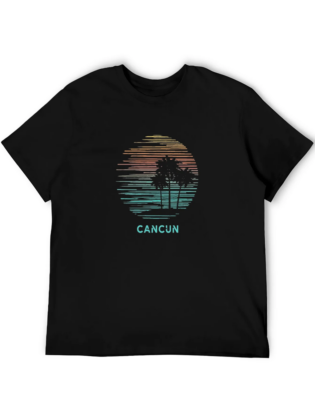 Cancun Palm Tree Sunset Graphic Tee - Black Cotton T-Shirt product image 5