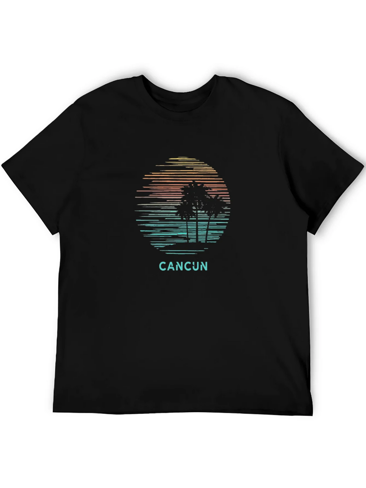 Cancun Palm Tree Sunset Graphic Tee - Black Cotton T-Shirt product image 5