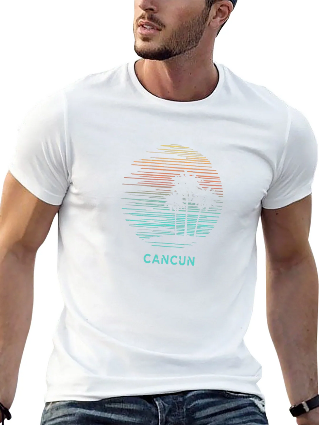 Cancun Palm Tree Sunset Graphic Tee - Black Cotton T-Shirt product image 12