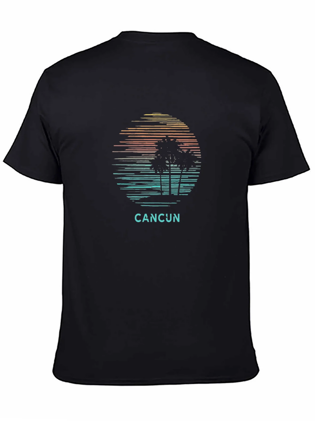 Cancun Palm Tree Sunset Graphic Tee - Black Cotton T-Shirt product image 4