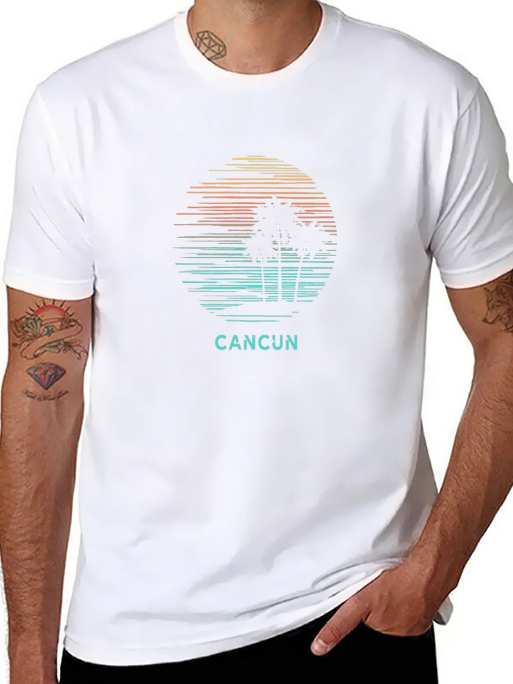 Cancun Palm Tree Sunset Graphic Tee - Black Cotton T-Shirt product image 7