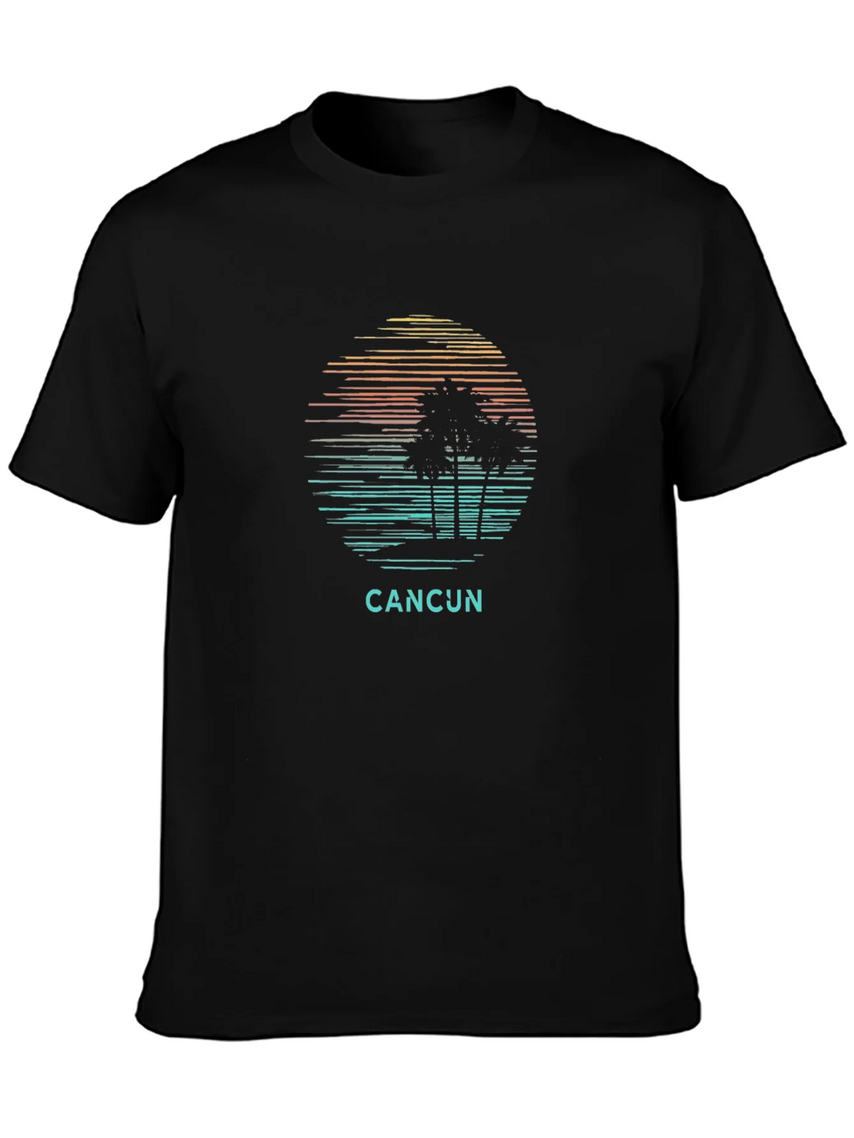 Cancun Palm Tree Sunset Graphic Tee - Black Cotton T-Shirt product image 3