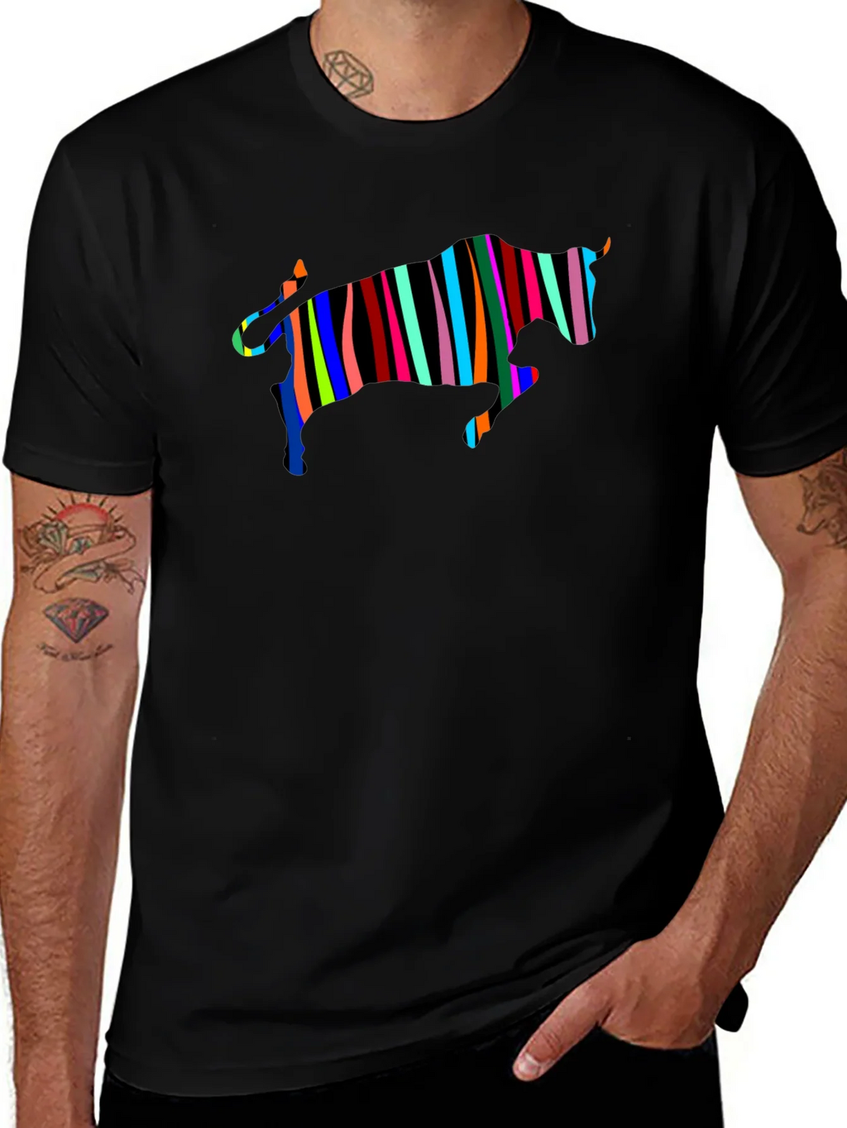Striped Bull Graphic Black Tee product image 1