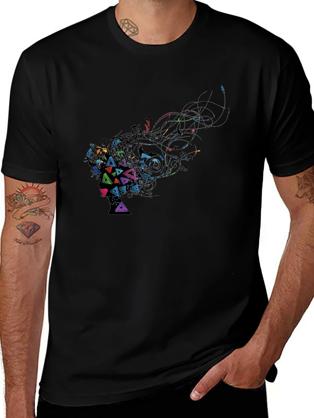 Abstract Geometric Art Black T-Shirt product image 1