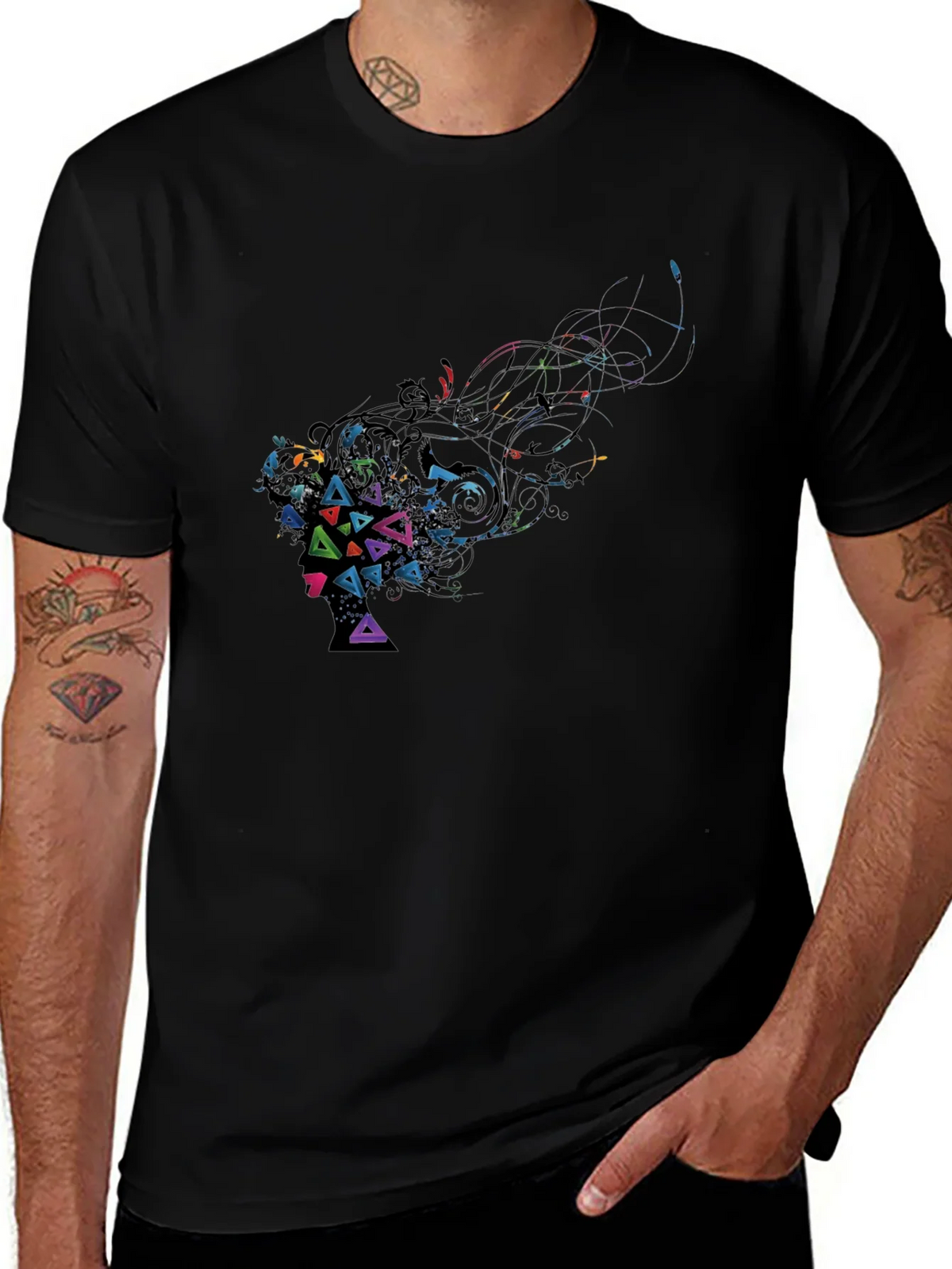 Abstract Geometric Art Black T-Shirt product image 1