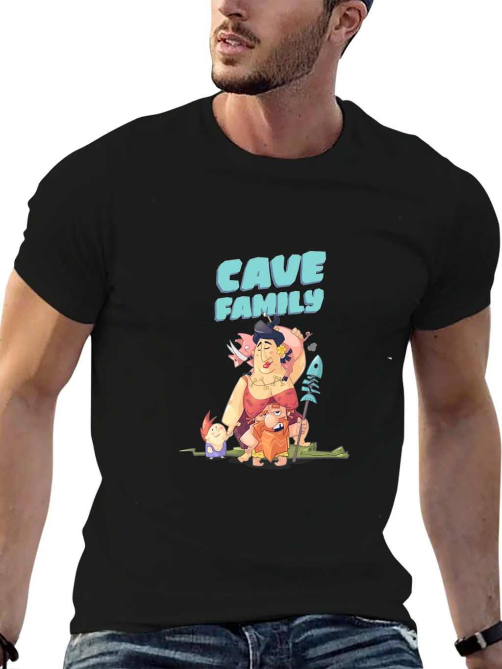 Cave Family Graphic T-Shirt - Black product image 6