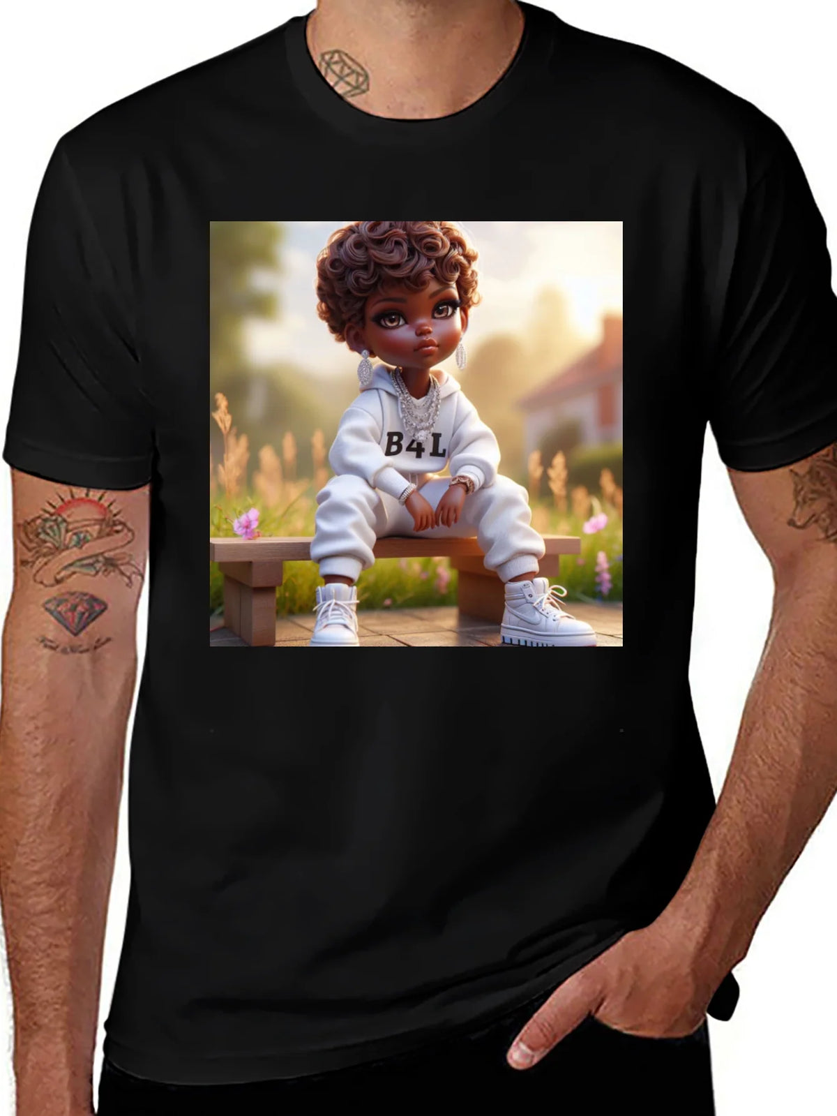 Cartoon B4L Kid on Black T-Shirt product image 1