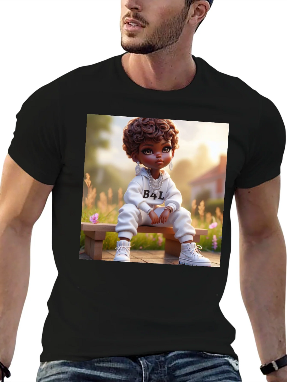Cartoon B4L Kid on Black T-Shirt product image 5