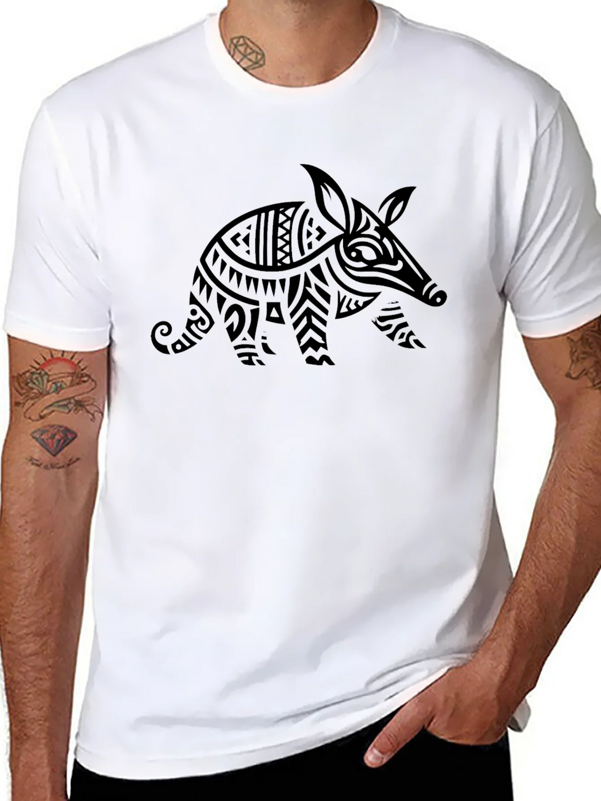Tribal Armadillo Graphic Black T-Shirt product image 7