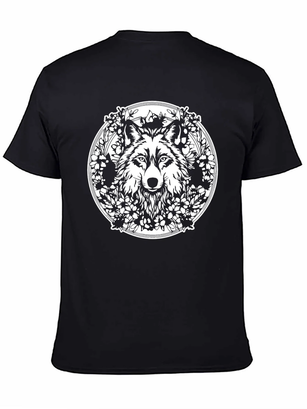 Wolf & Floral Wreath Graphic Black Tee product image 4