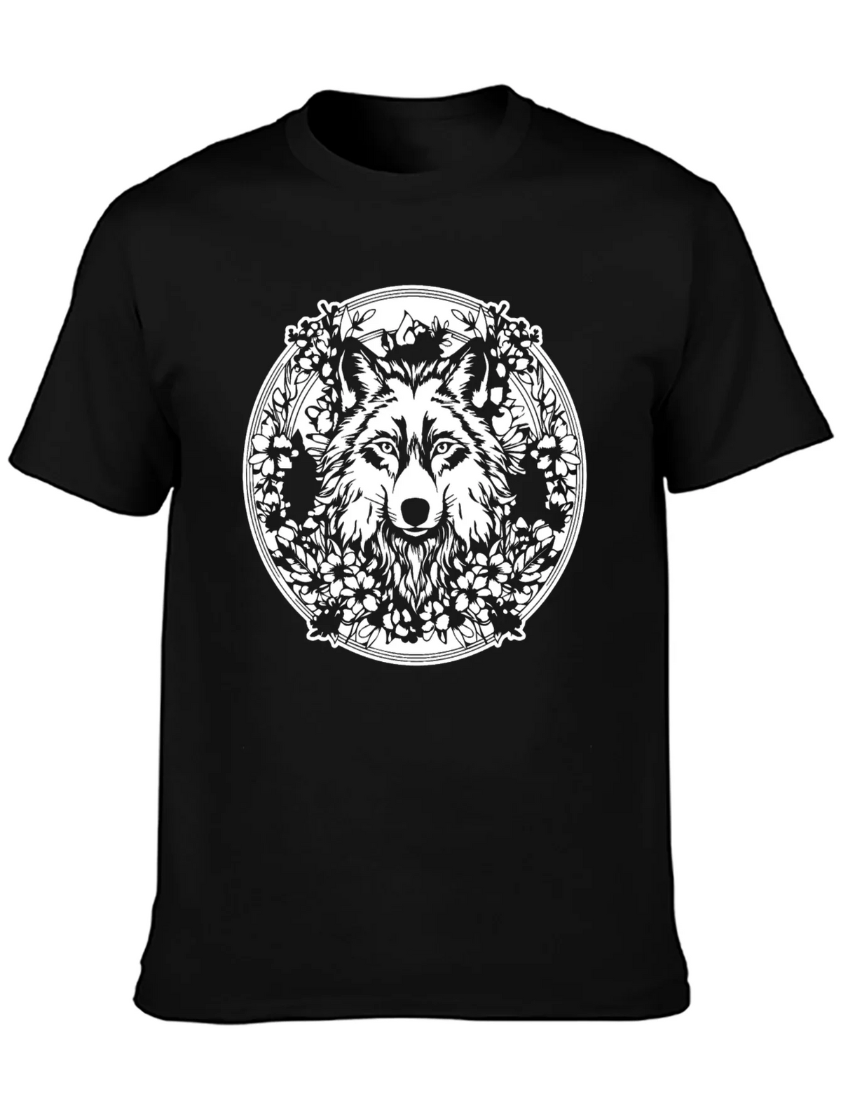 Wolf & Floral Wreath Graphic Black Tee product image 3
