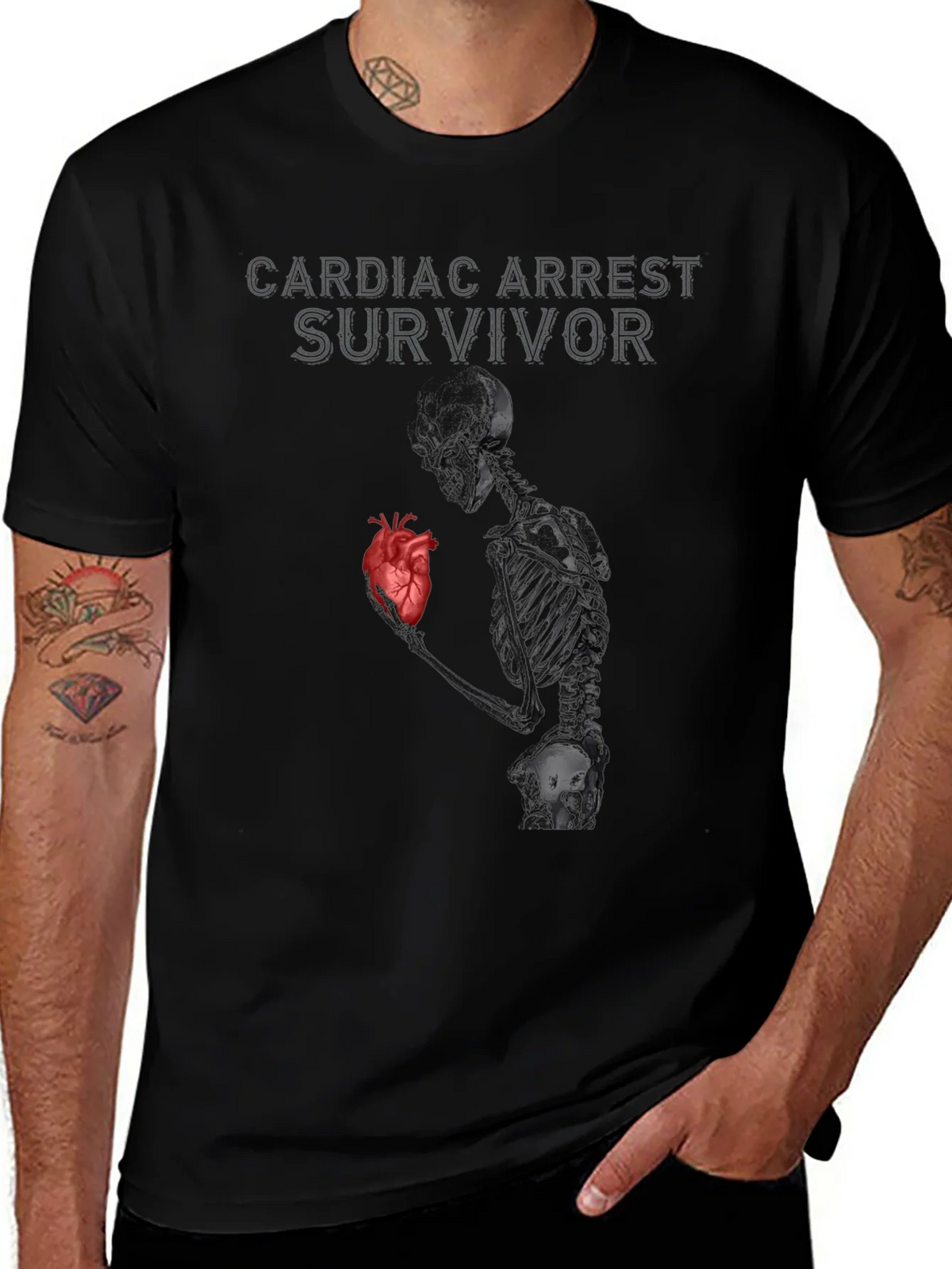 Cardiac Arrest Survivor T-Shirt Skeleton Heart Graphic product image 1