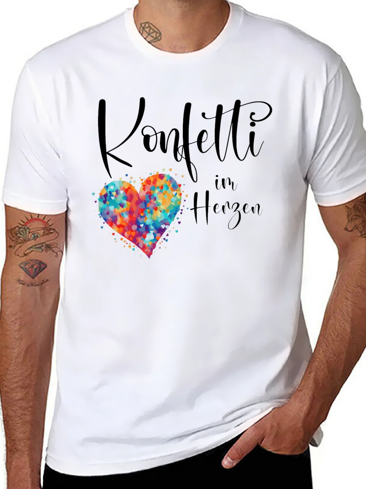 Confetti Heart Graphic Tee - Black Cotton T-Shirt product image 2