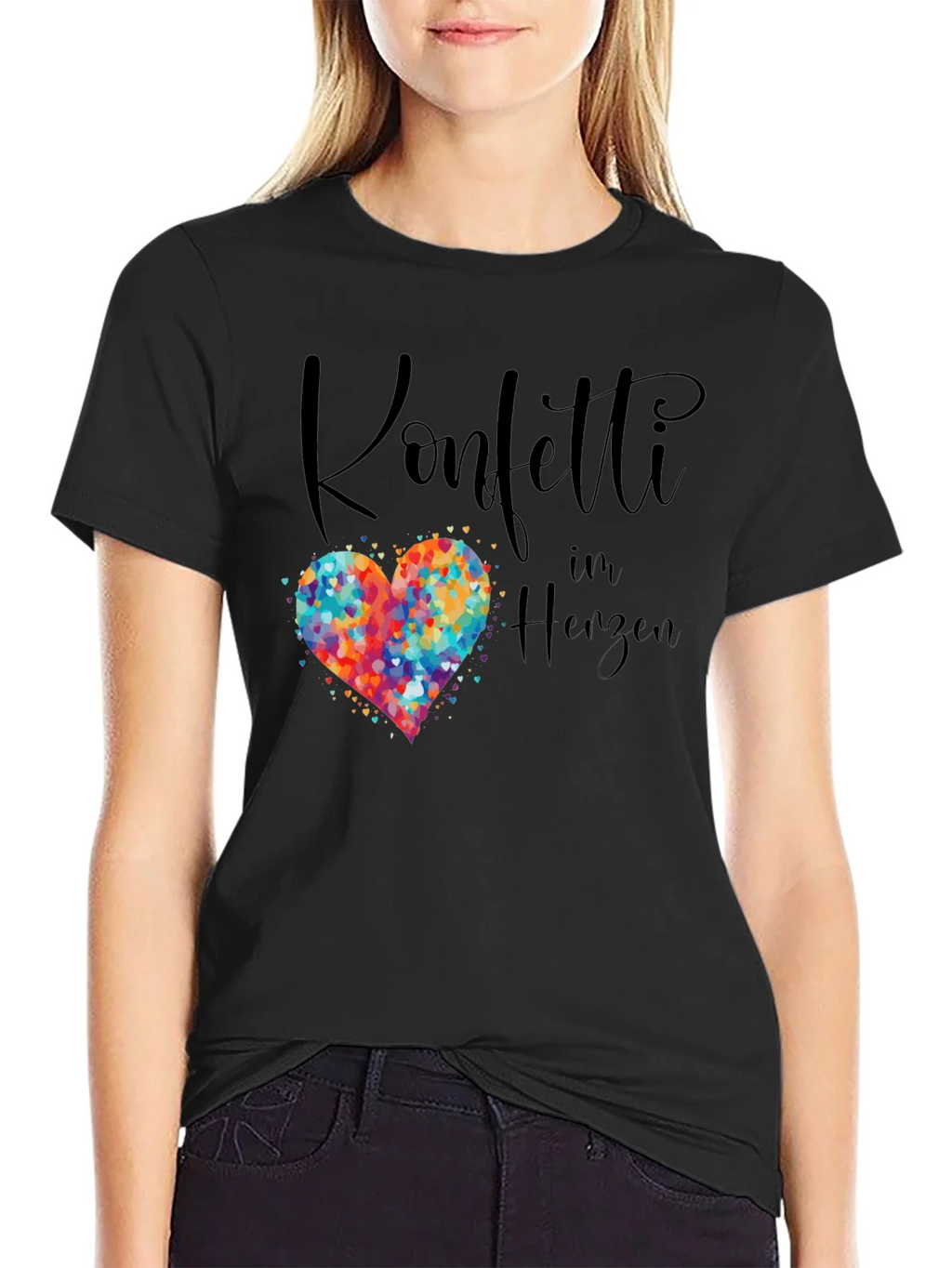 Confetti Heart Graphic Tee - Black Cotton T-Shirt product image 1