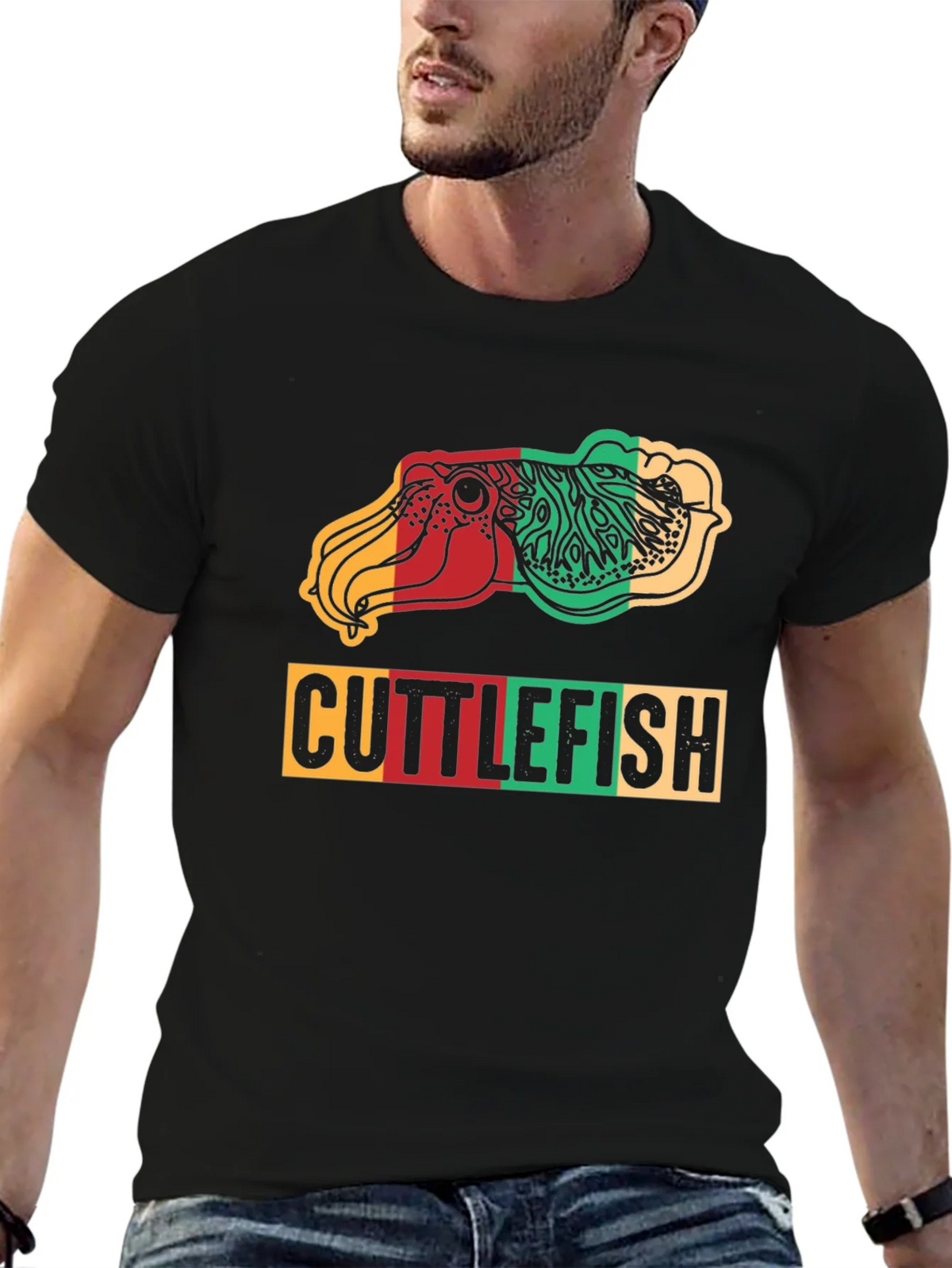 Cuttlefish Graphic Print Tee - Reggae Colors Black Shirt product image 5