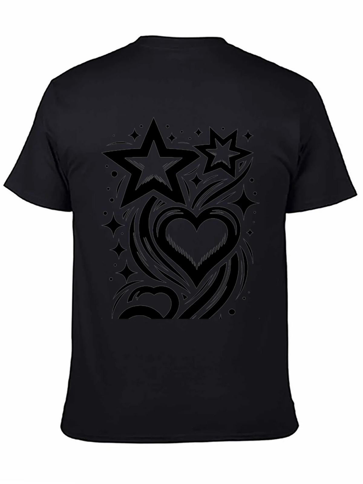 Stylish Black Graphic Tee - Stars & Hearts Design product image 4