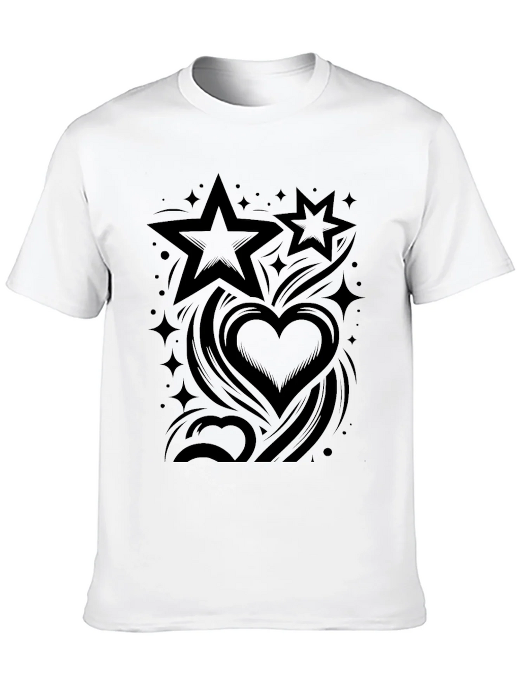 Stylish Black Graphic Tee - Stars & Hearts Design product image 9