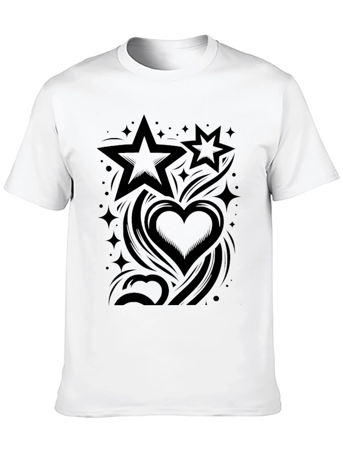 Stylish Black Graphic Tee - Stars & Hearts Design product image 9
