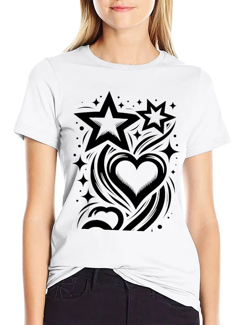 Stylish Black Graphic Tee - Stars & Hearts Design product image 8