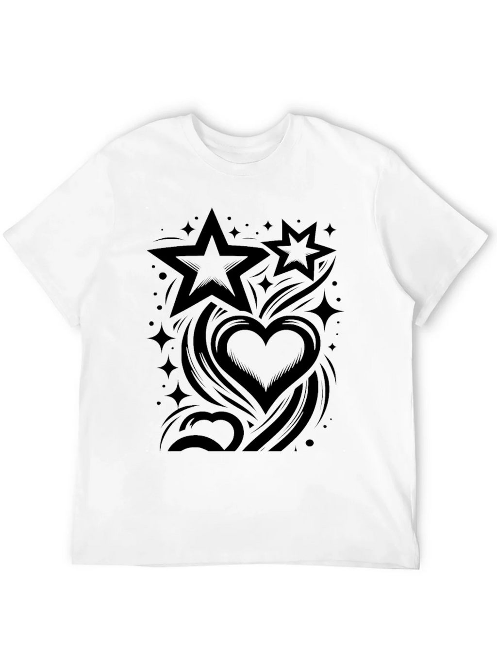 Stylish Black Graphic Tee - Stars & Hearts Design product image 11