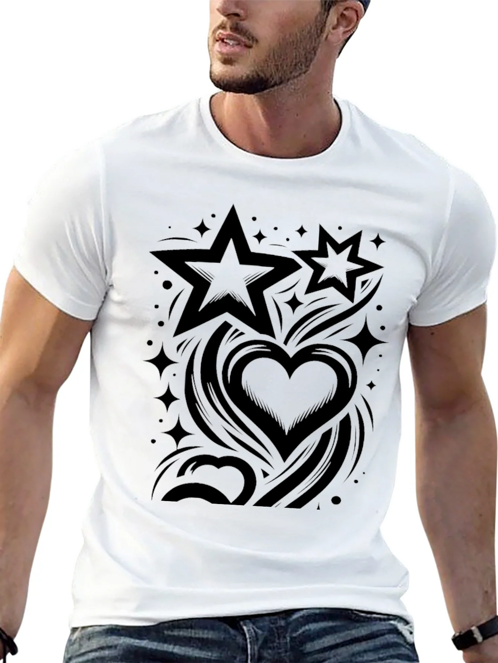 Stylish Black Graphic Tee - Stars & Hearts Design product image 12