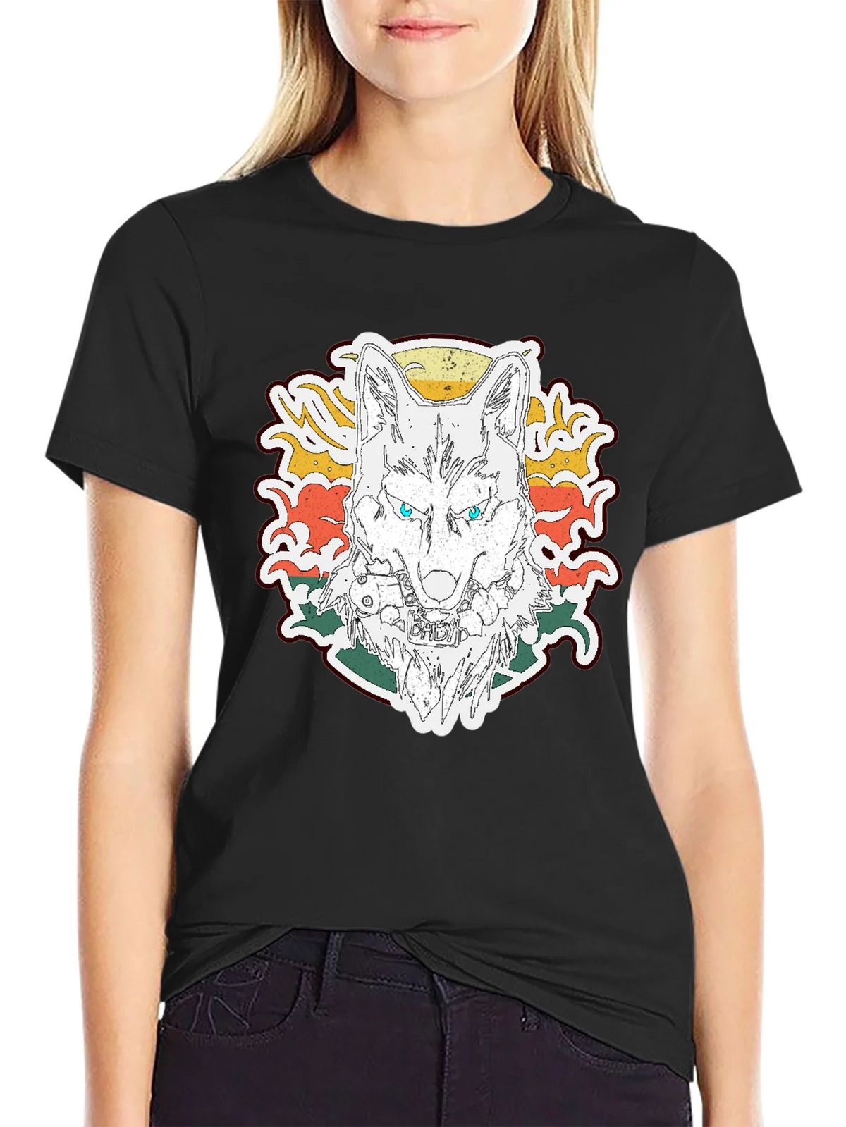 Wolf Graphic Print T-Shirt - Short Sleeve Black Tee product image 2