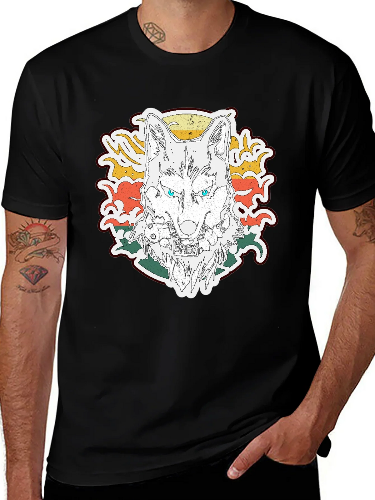 Wolf Graphic Print T-Shirt - Short Sleeve Black Tee product image 1