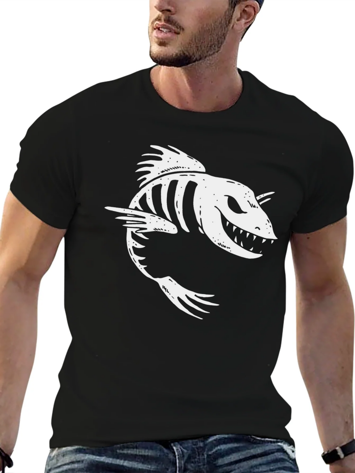Creepy Fish Skeleton Graphic Tee - Mens Black T-Shirt product image 6