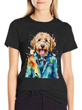 Doodle Dog in Suit T-Shirt - Unique Watercolor Design product image 1