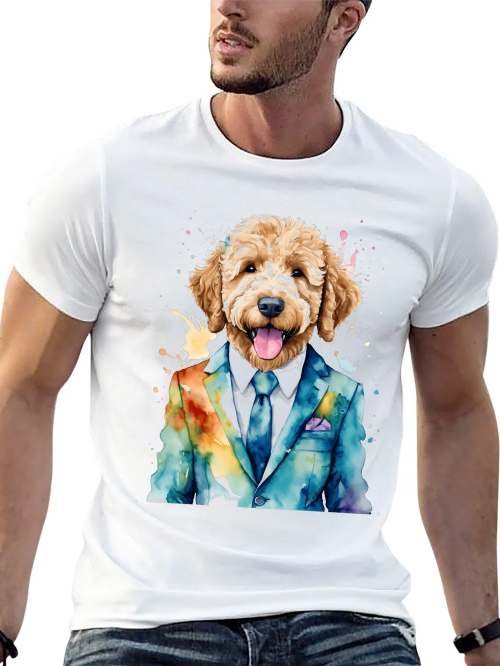 Doodle Dog in Suit T-Shirt - Unique Watercolor Design product image 6