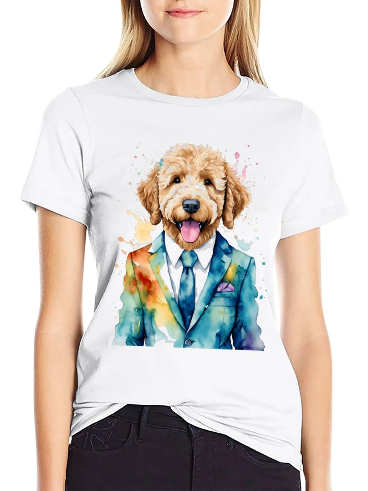 Doodle Dog in Suit T-Shirt - Unique Watercolor Design product image 3