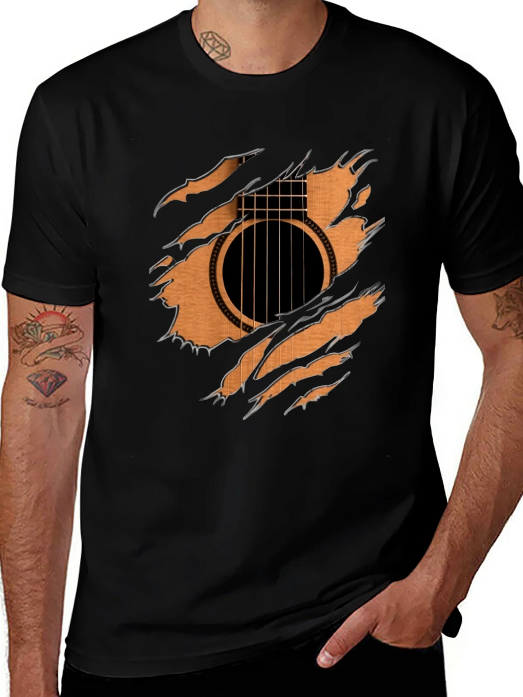 Guitar Inside T-Shirt - Ripped Effect Design product image 1