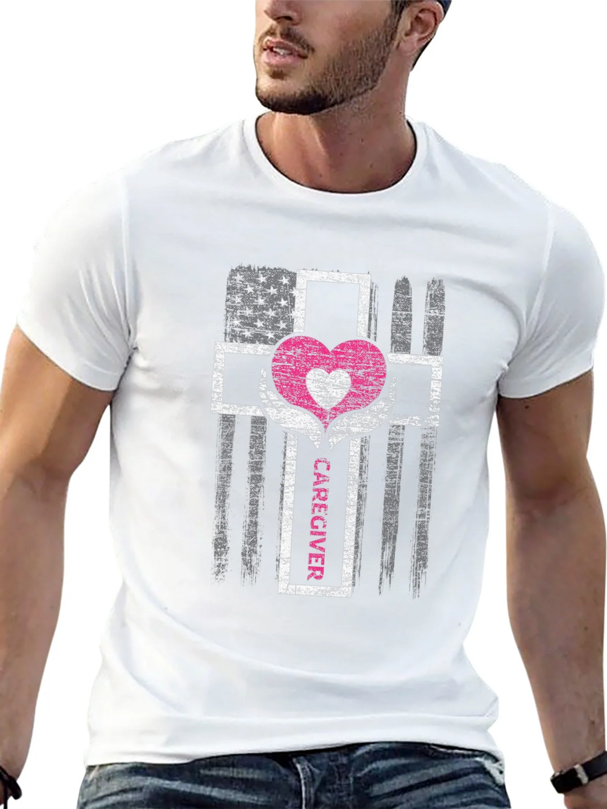 Caregiver Heart Cross Graphic T-Shirt product image 12