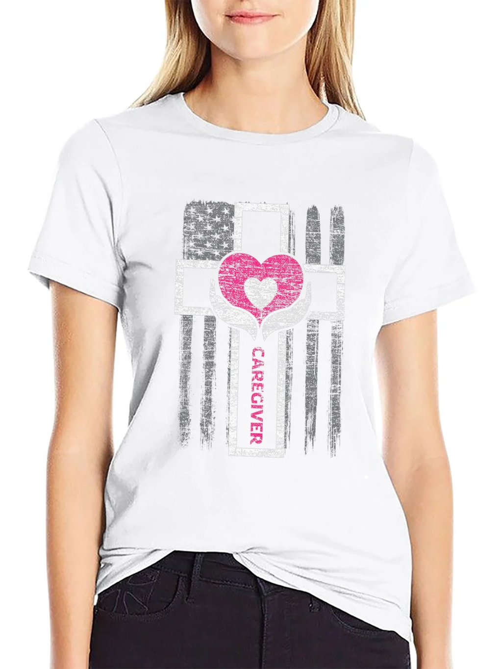 Caregiver Heart Cross Graphic T-Shirt product image 8