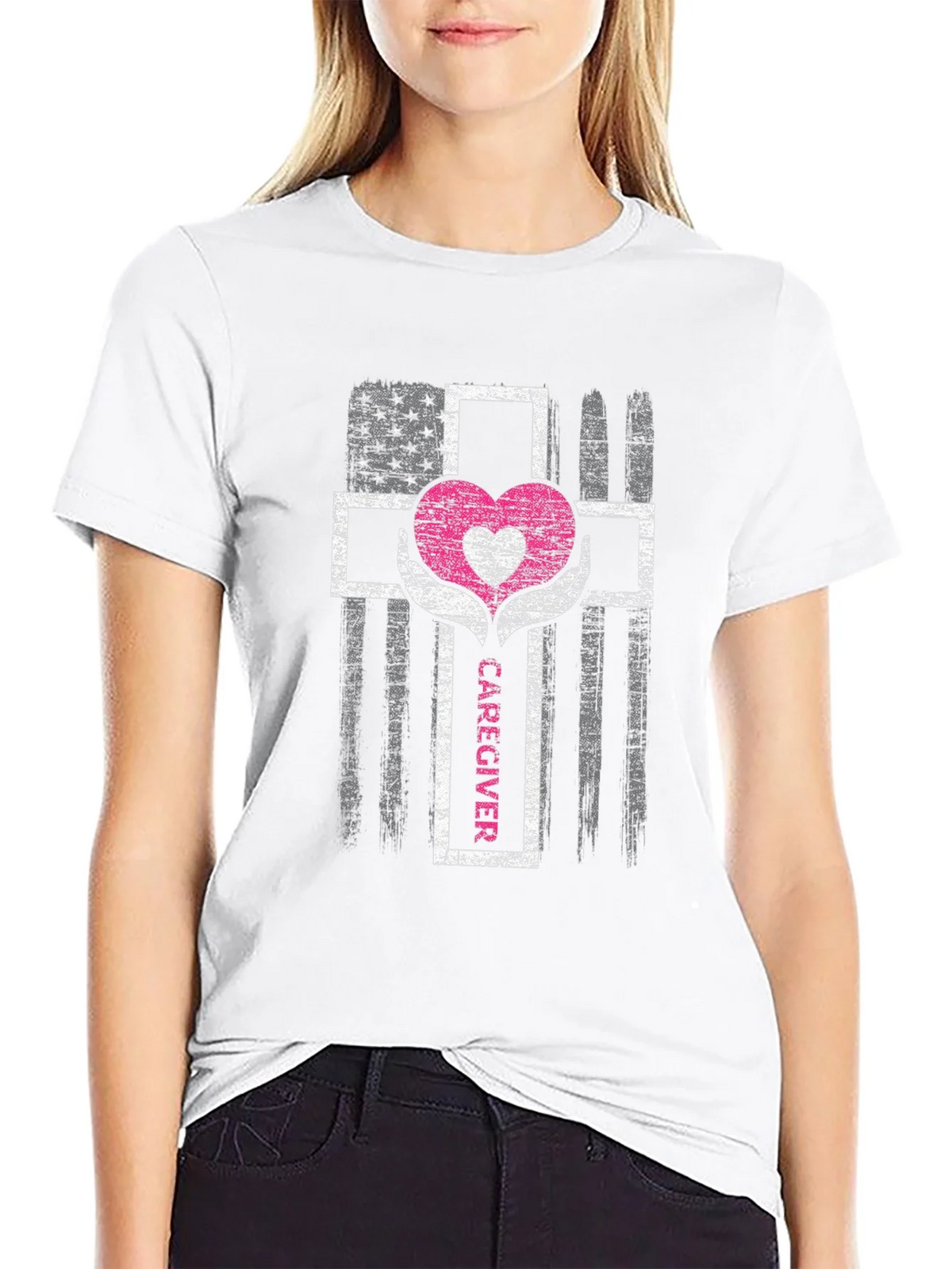 Caregiver Heart Cross Graphic T-Shirt product image 8