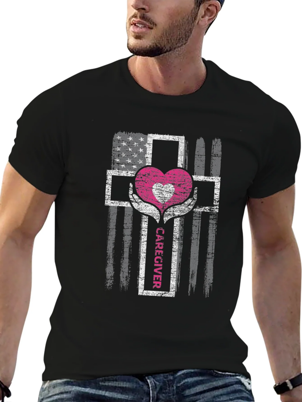 Caregiver Heart Cross Graphic T-Shirt product image 6